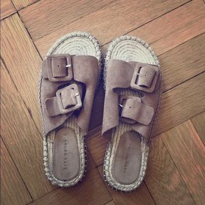 Suede Birkenstock-style slides